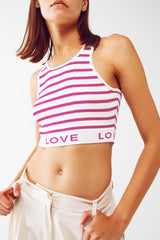 Haut court rayé avec texte Love en rose