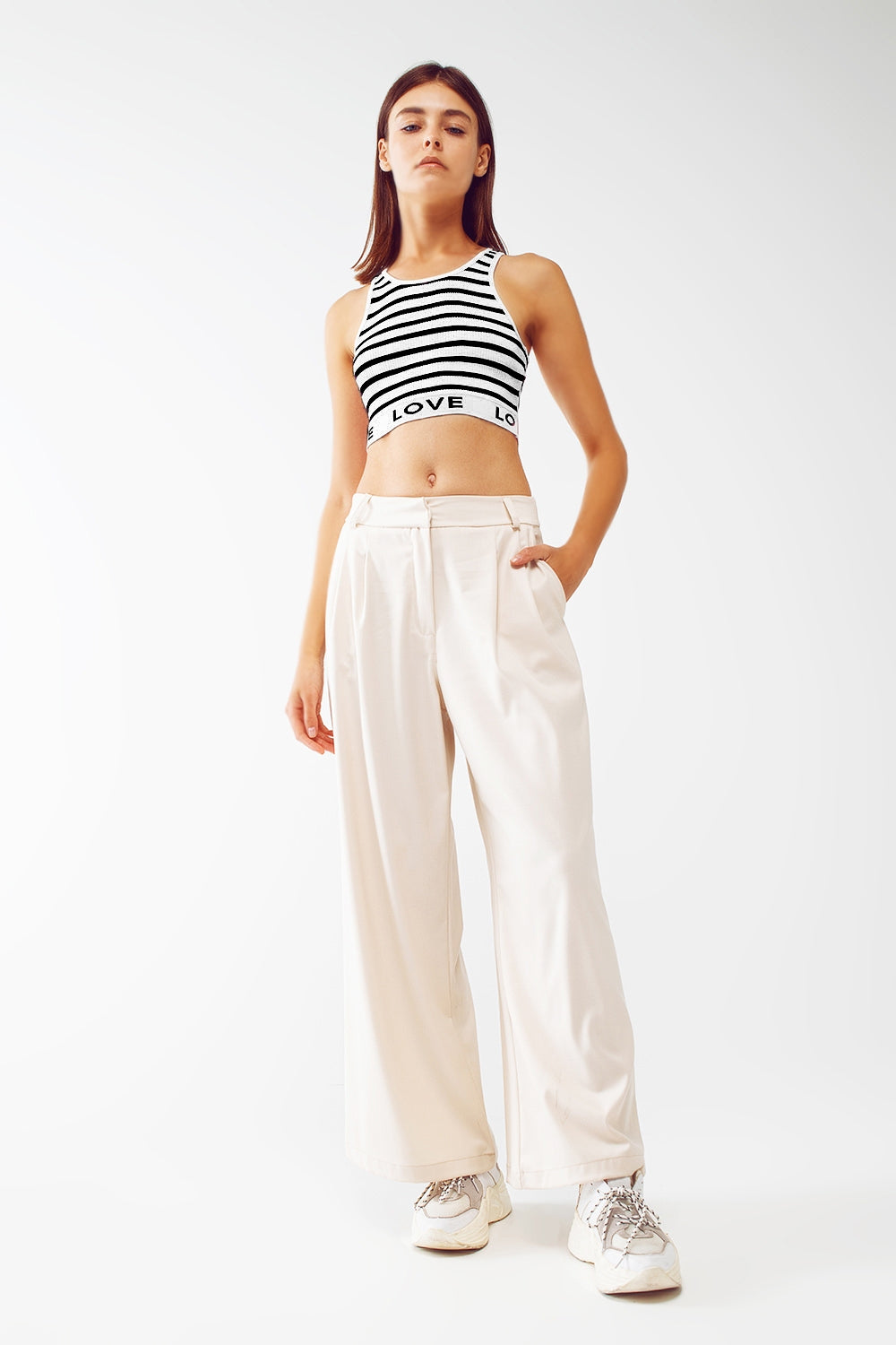 Striped Cropped Top with Love Text in White - Crop Tops