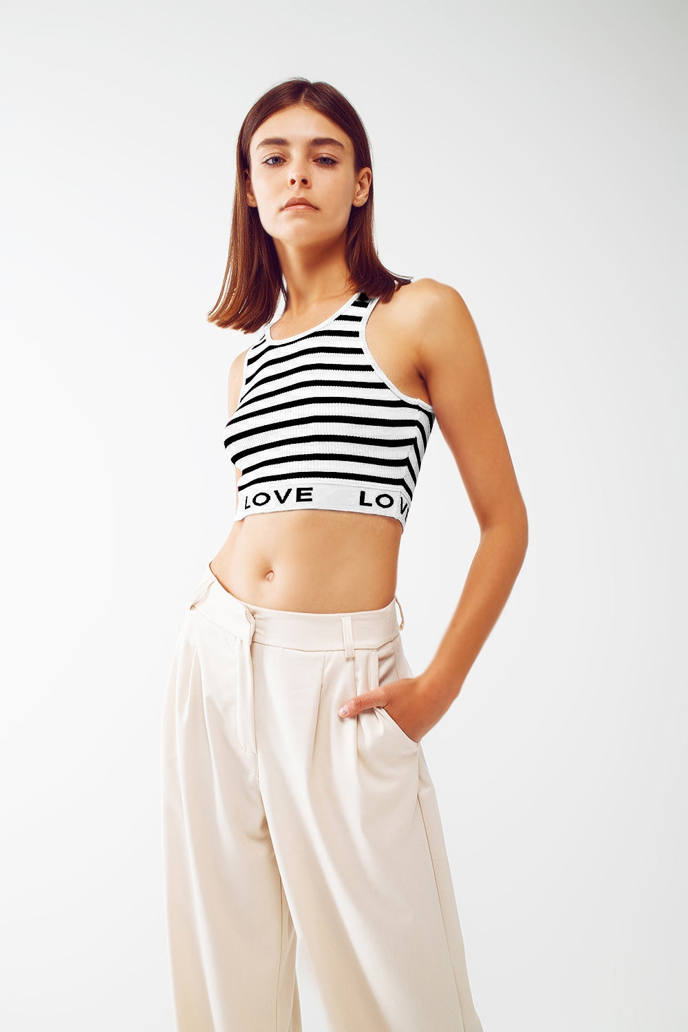 Striped Cropped Top with Love Text in White - Crop Tops