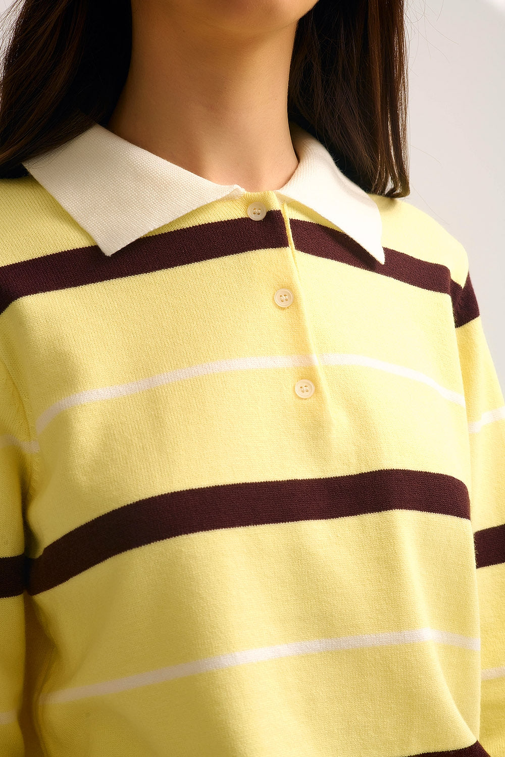Striped Knit Polo Sweater in yellow with white Collar - Polos