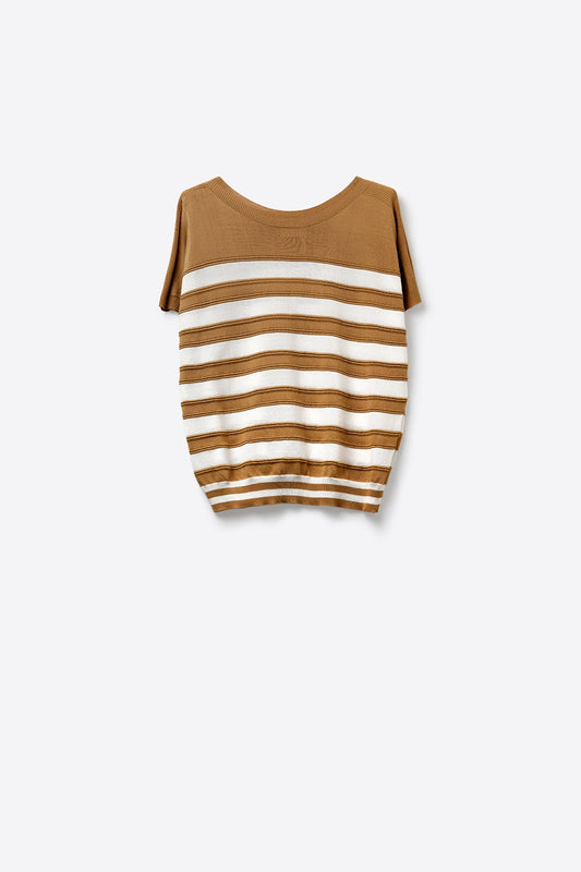 Striped Knit Sleeveless Sweater Vest in camel - Sweaters