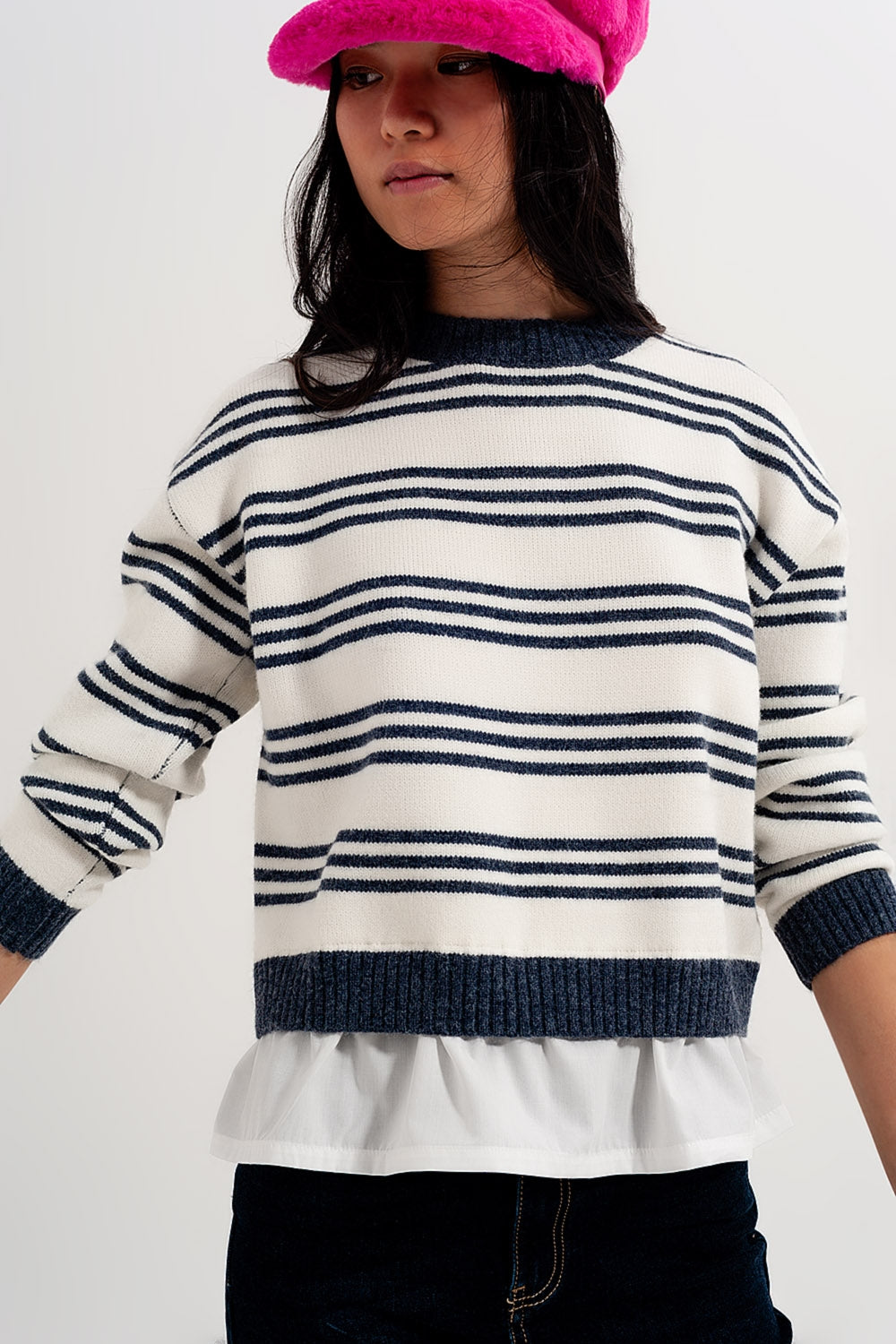 Striped long sleeved sweater in white - Jumpers