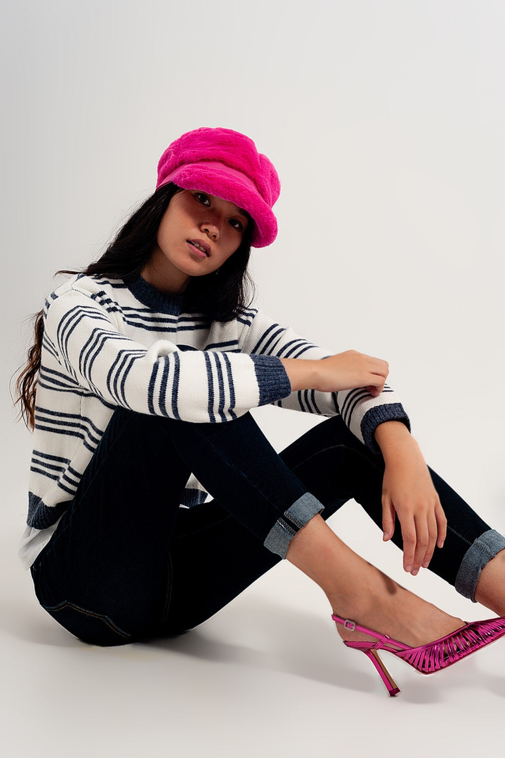 Striped long sleeved sweater in white - Jumpers