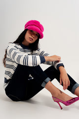 Striped long sleeved sweater in white