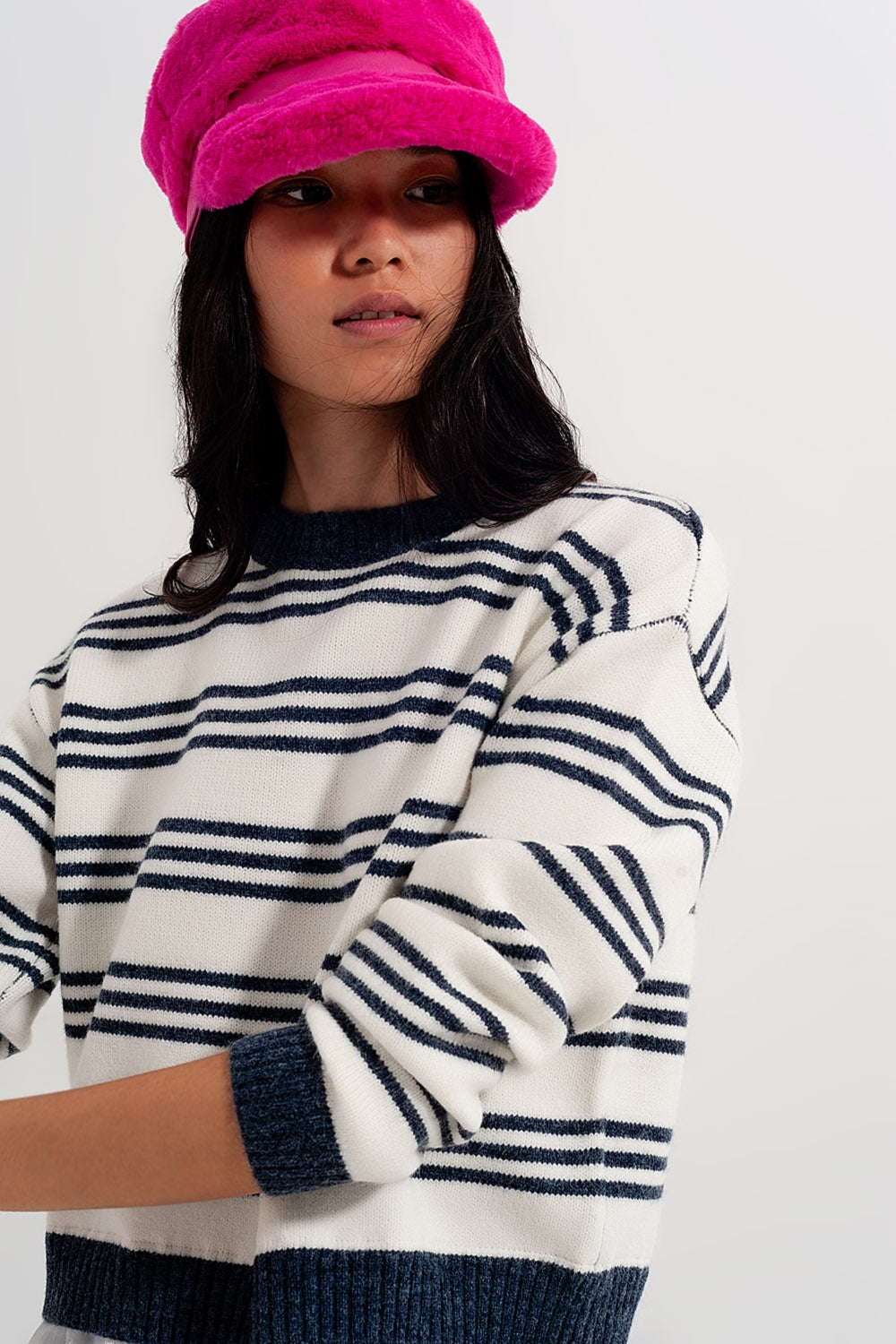 Striped long sleeved sweater in white - Jumpers