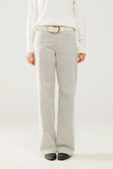 Pantalon rayé à jambe droite en tissu extensible