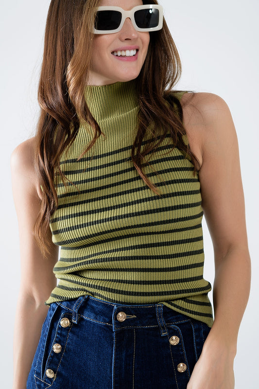 Striped Turtle sweater In Olive Green - Jumpers