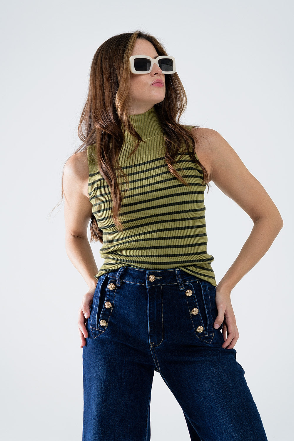 Striped Turtle sweater In Olive Green - Jumpers