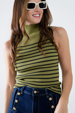Striped Turtle sweater In Olive Green