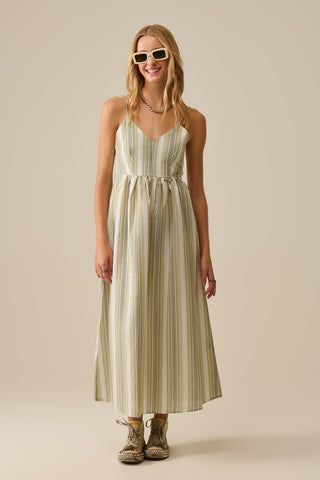 Striped V-Neck Strappy Dress in Green