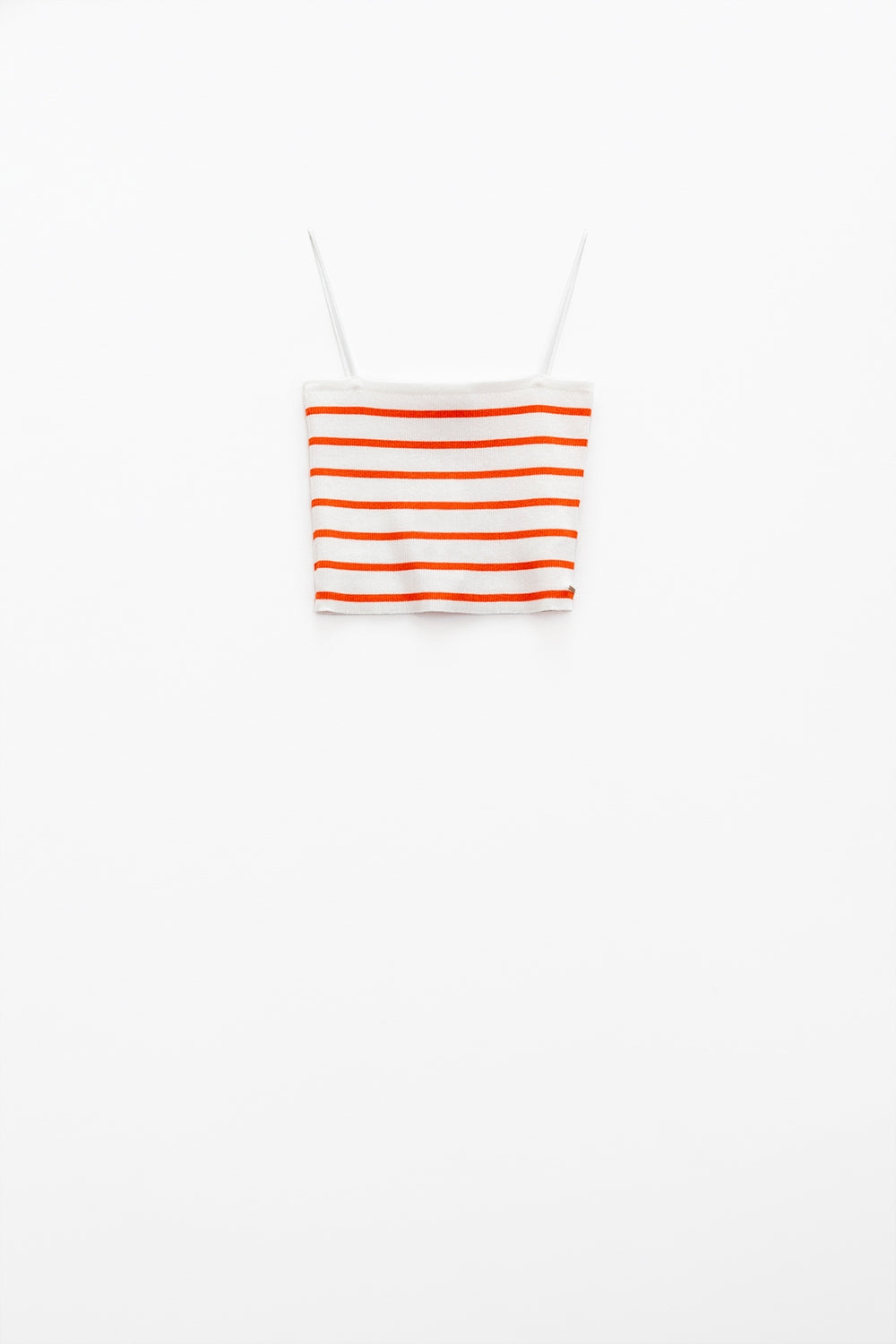 Striped White and Orange Top With Square Neckline - Tops