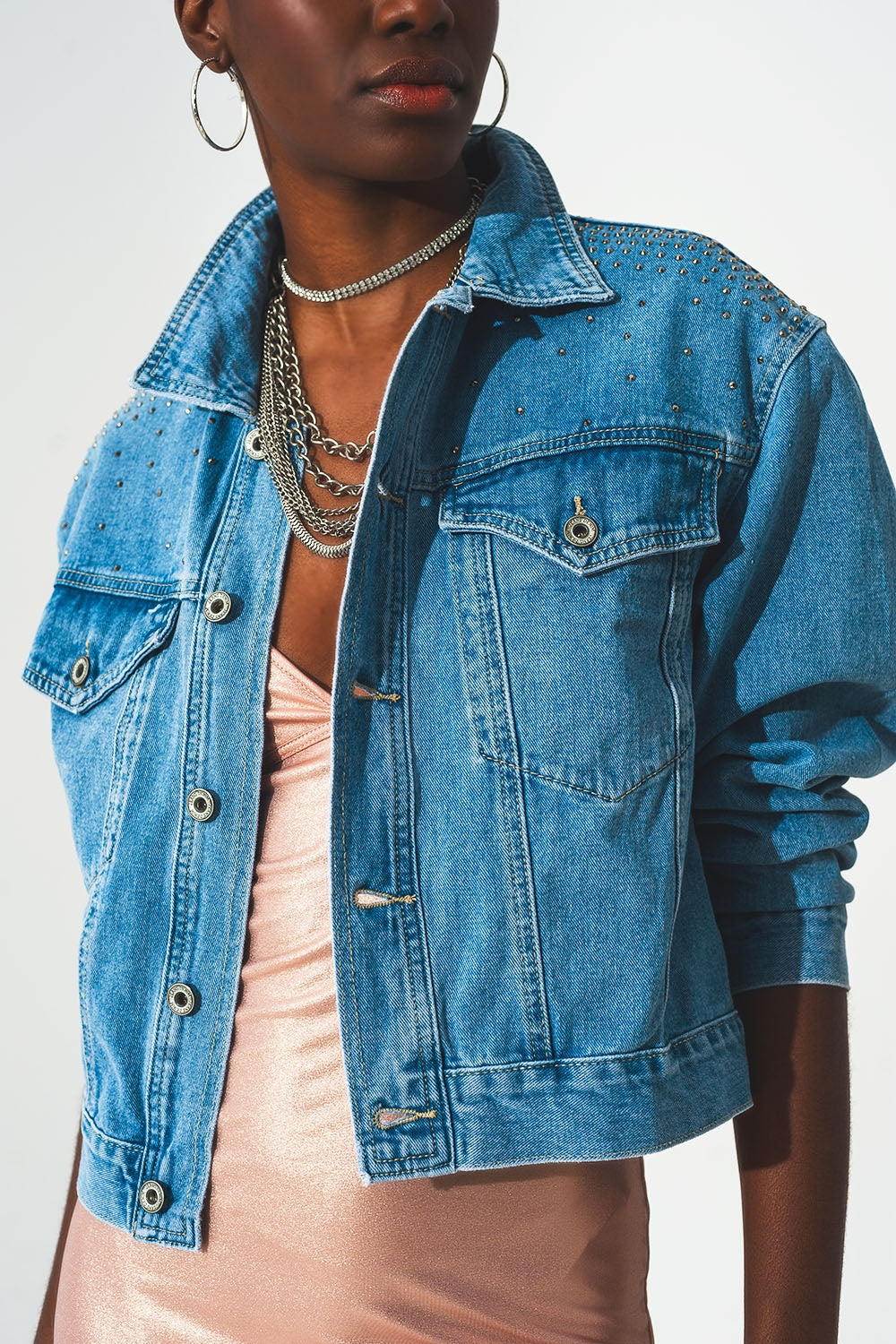 Studded denim jacket in blue - Jackets