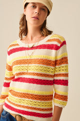 Summer Knitted Striped Sweater in Warm Tones
