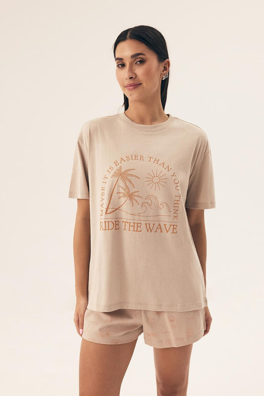 Summer Pyjama Shorts Set for Ladies beige - Pyjama Set