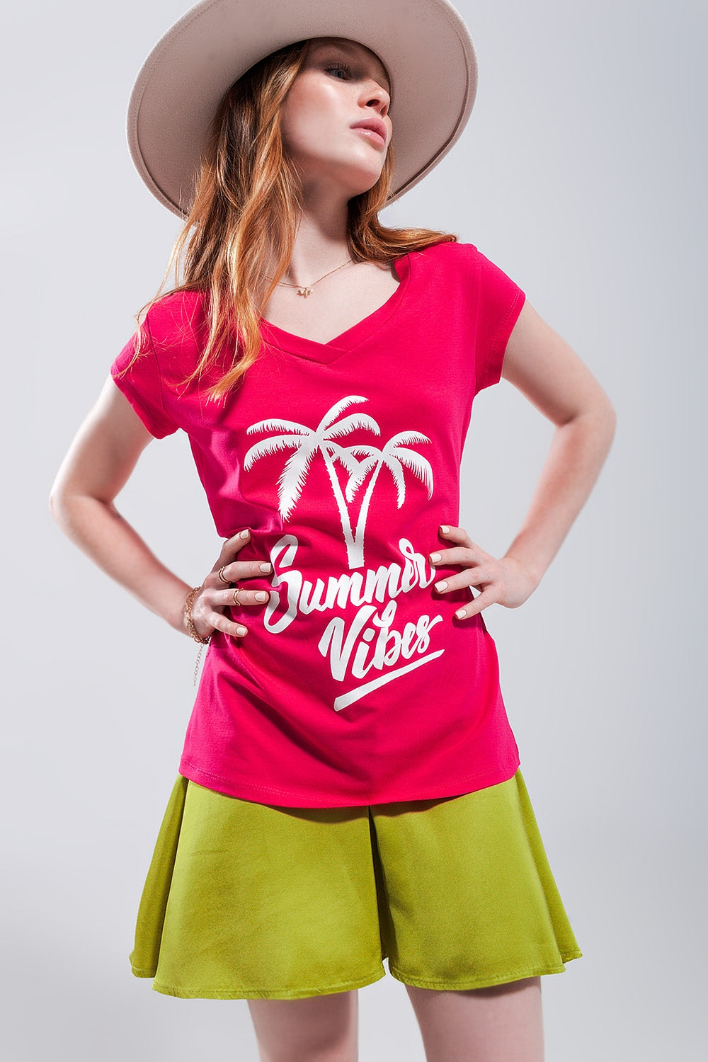 Summer vibes print t shirt in fuchsia - Tops