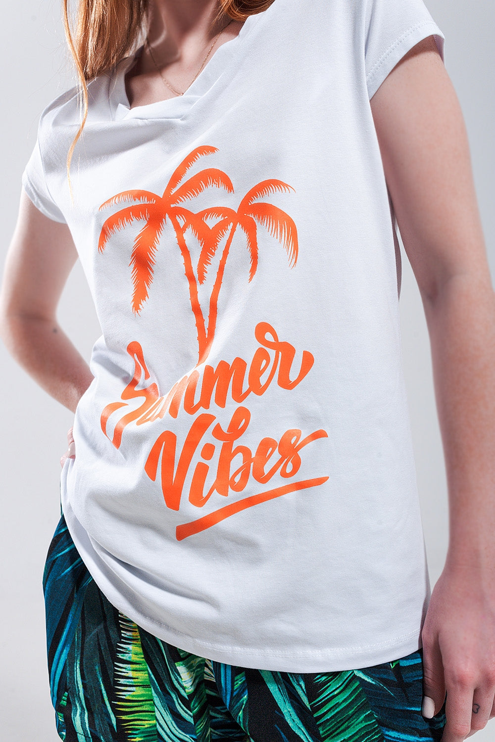 Summer vibes print t shirt in white - T-Shirts