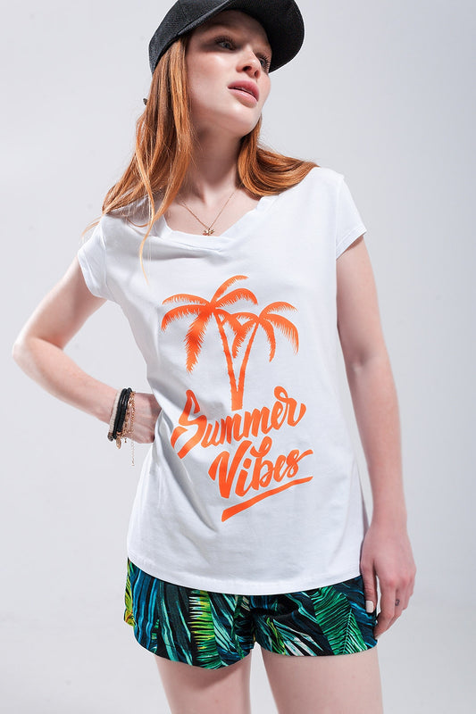Summer vibes print t shirt in white - T-Shirts