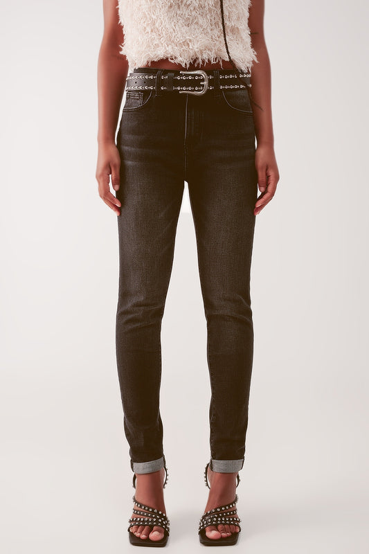 Super high waist skinny jeans in washed black - Jeans