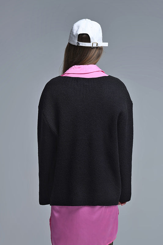 Super oversized Thin V-neck Sweater in Black - Sweaters