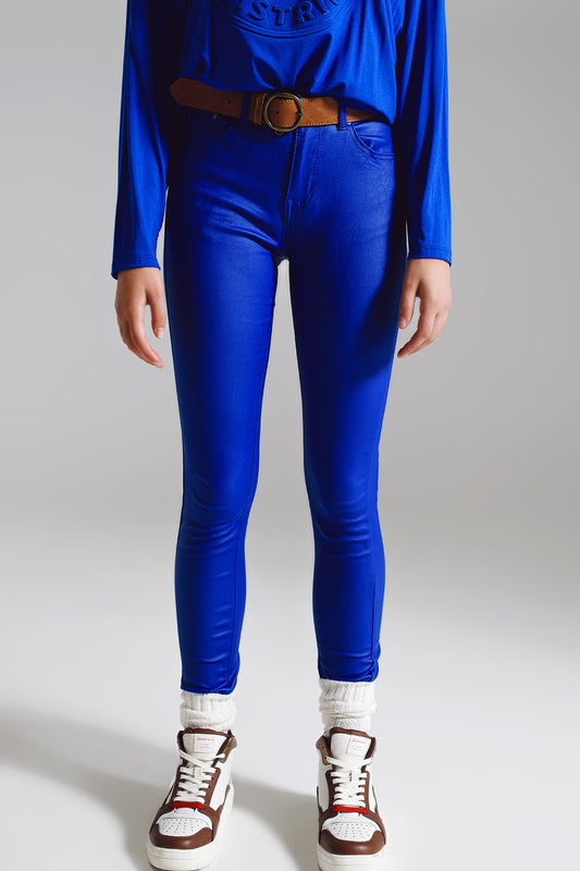 super skinny Pants faux leather in electric blue - Trousers