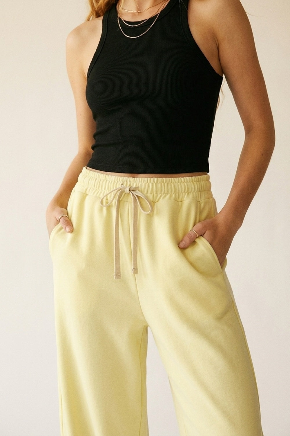 Super-Soft Knit Jogger Pants in yellow with Drawstring Waist - Pants