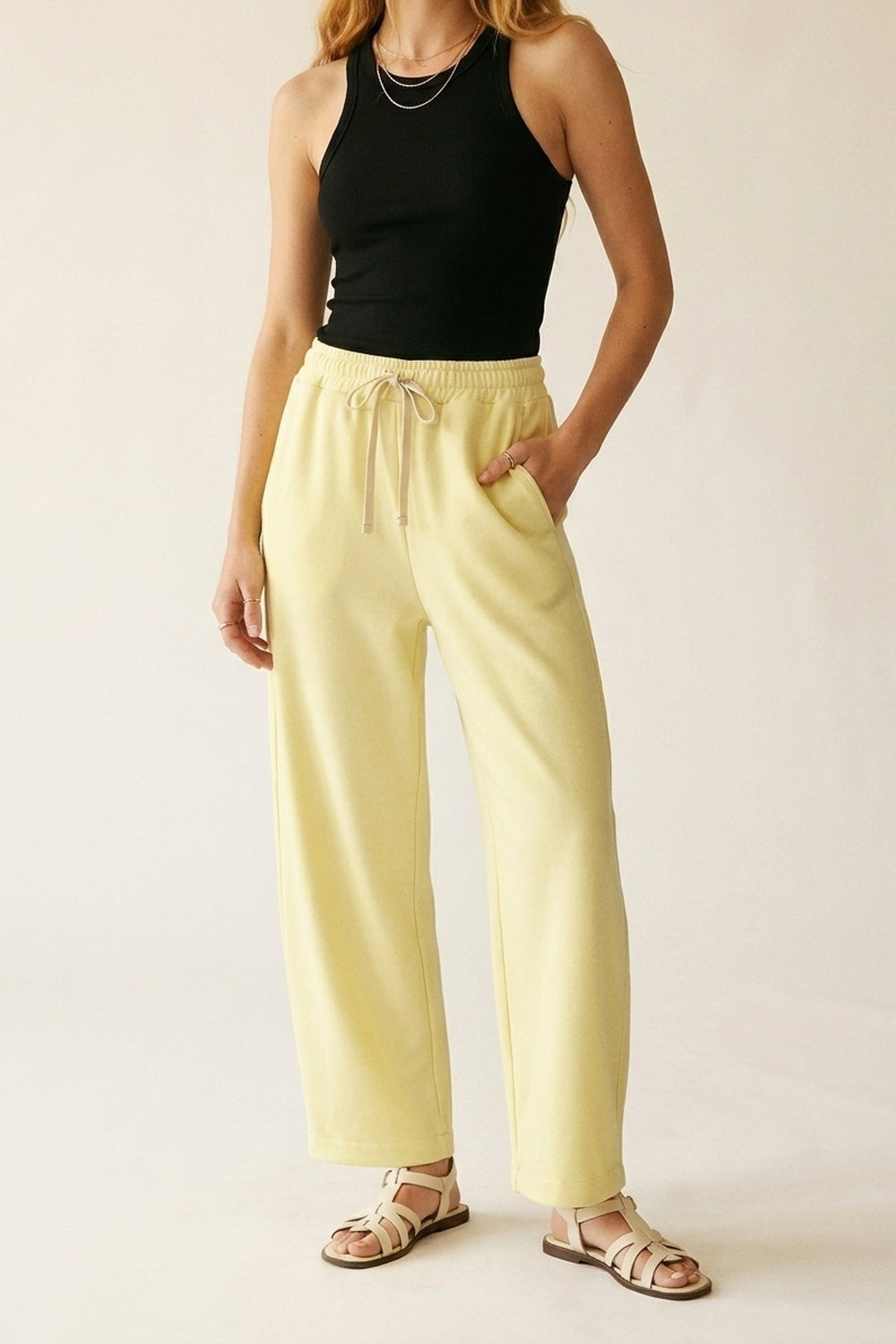 Super-Soft Knit Jogger Pants in yellow with Drawstring Waist - Pants