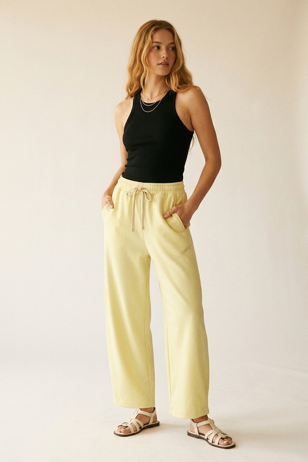 Super-Soft Knit Jogger Pants in yellow with Drawstring Waist - Pants