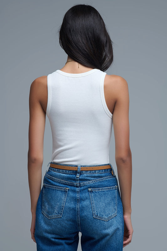 Super Soft Knitted Basic Tank in Cream - Tops