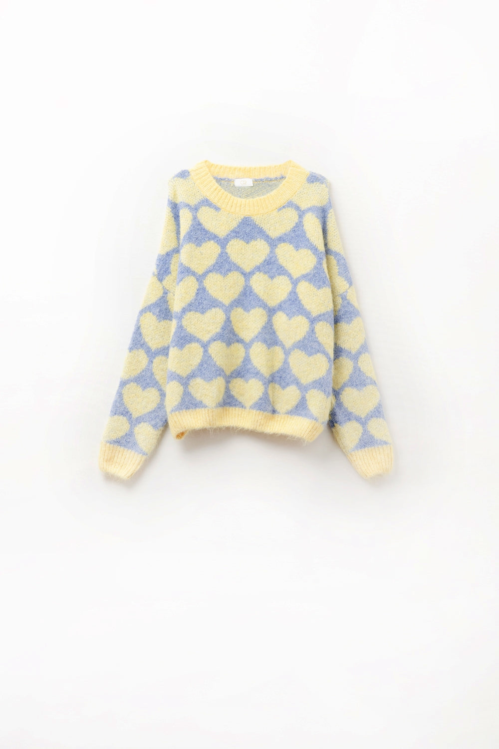 Super Soft Oversized blue Sweater With yellow Hearts - Jumpers