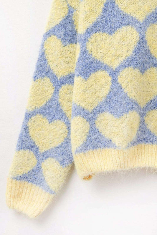 Super Soft Oversized blue Sweater With yellow Hearts - Jumpers