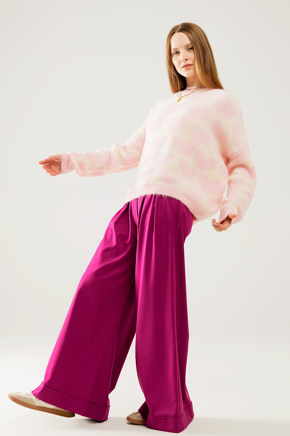 Super Soft Oversized Cream Sweater With Pink Hearts All Over - Jumpers