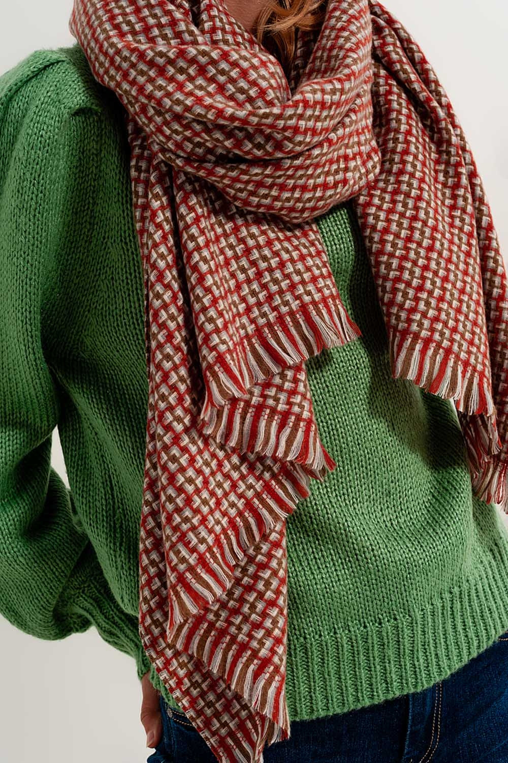 Super soft red scarf with geometric print - Scarves