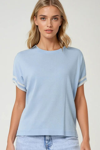 Sweater In baby Blue with white contrast detail