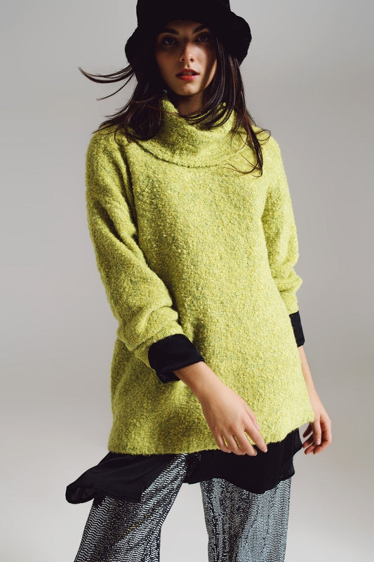 Sweater in green with a bardot neck. - Jumpers
