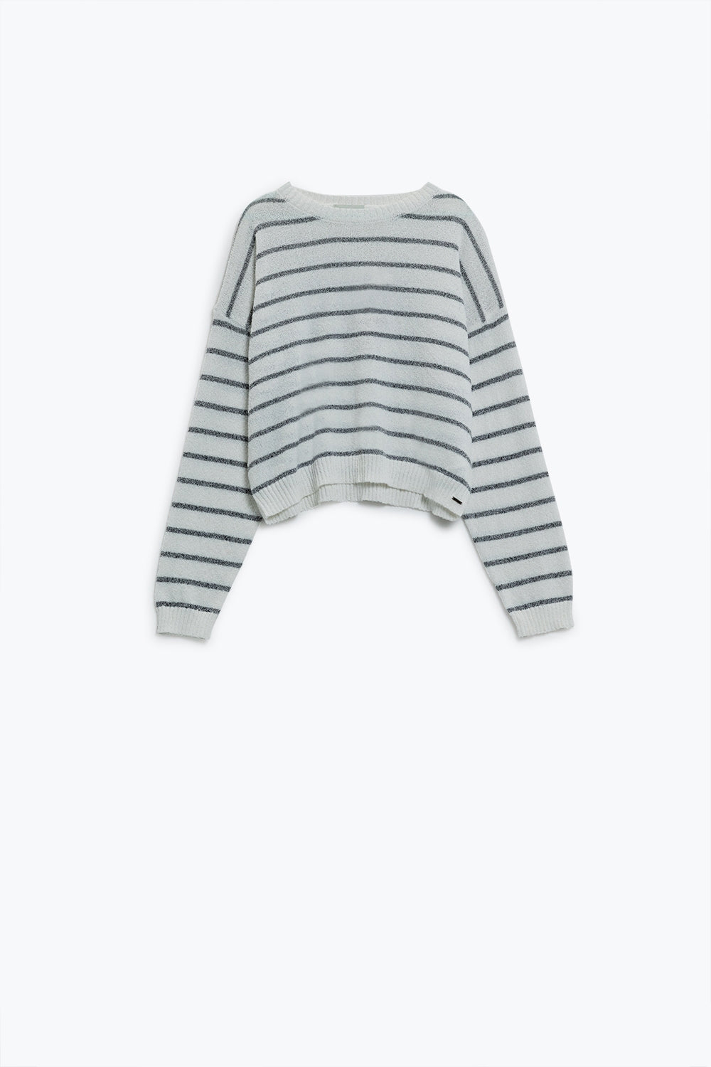Sweater With Drop Shoulders in White with Grey Stripes - Jumpers