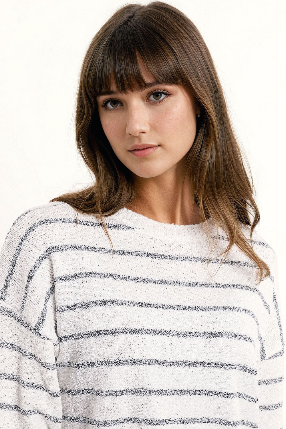 Sweater With Drop Shoulders in White with Grey Stripes - Jumpers