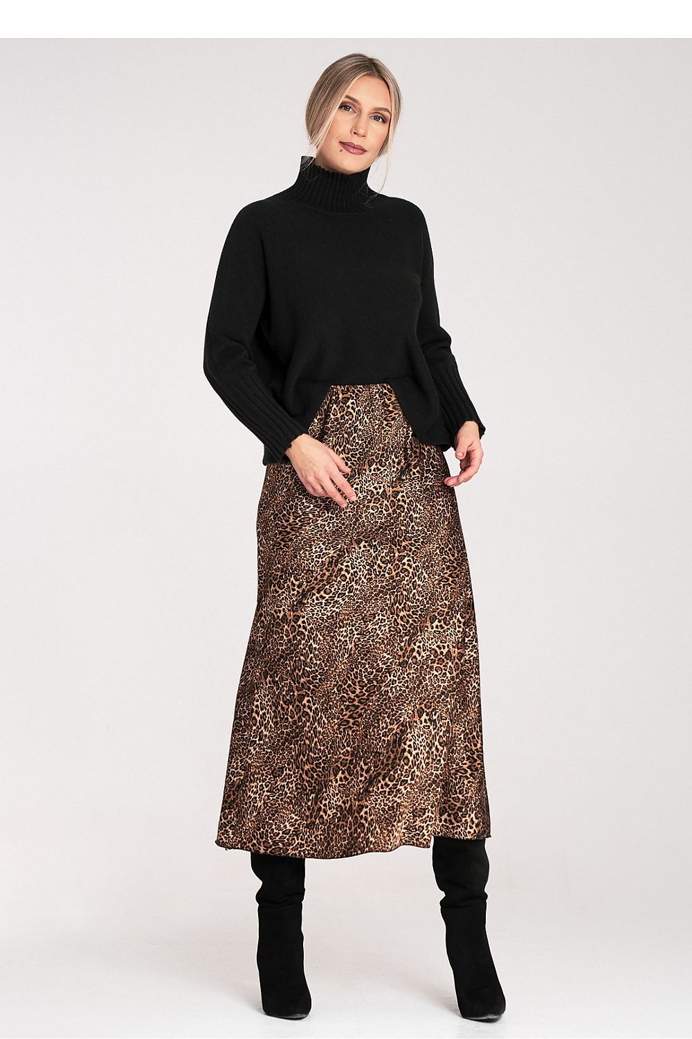 Women's Black Sweater with Ribbed Turtleneck - Sweaters