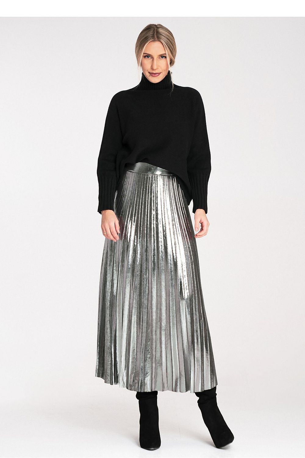 Women's Black Sweater with Ribbed Turtleneck - Sweaters