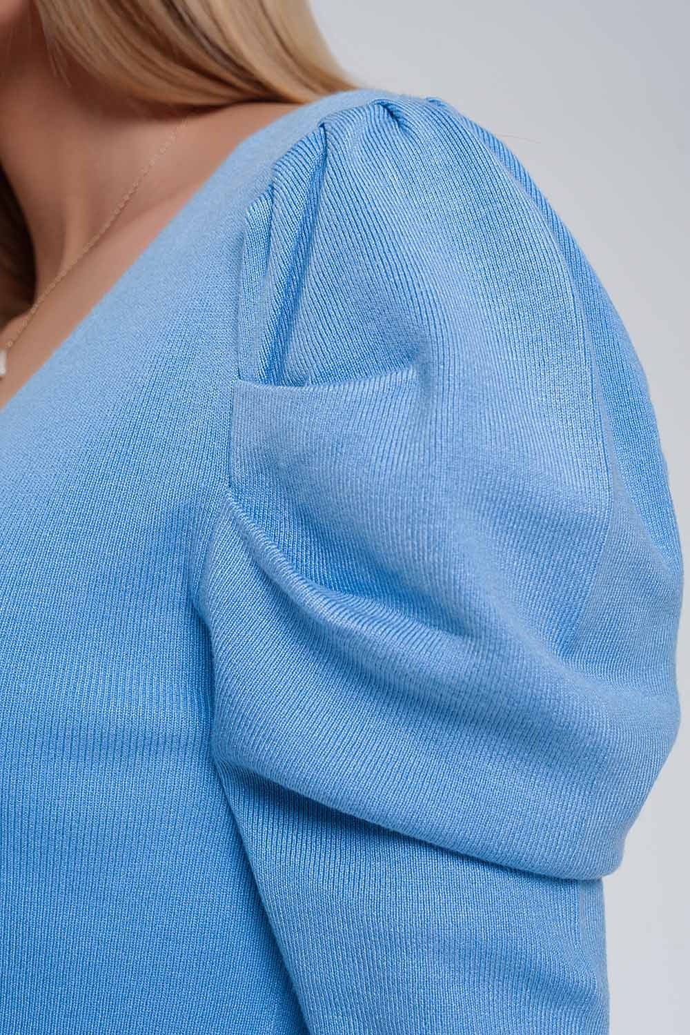 Sweater with short puff sleeves in blue - T-shirts
