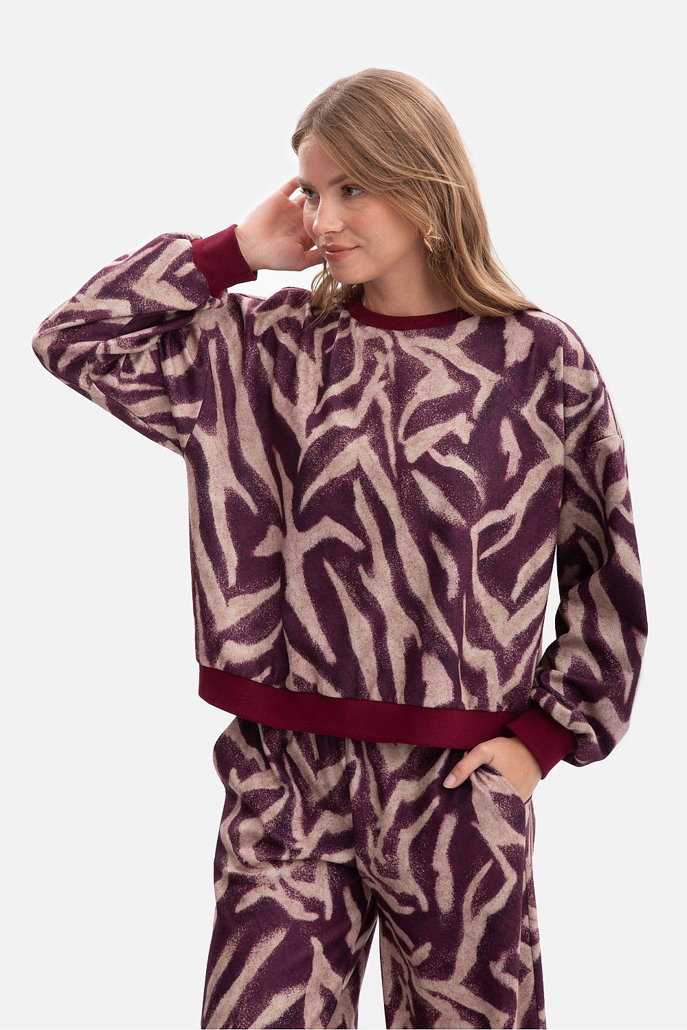 Sweatshirt brushed knit fabric with a print multicolor -