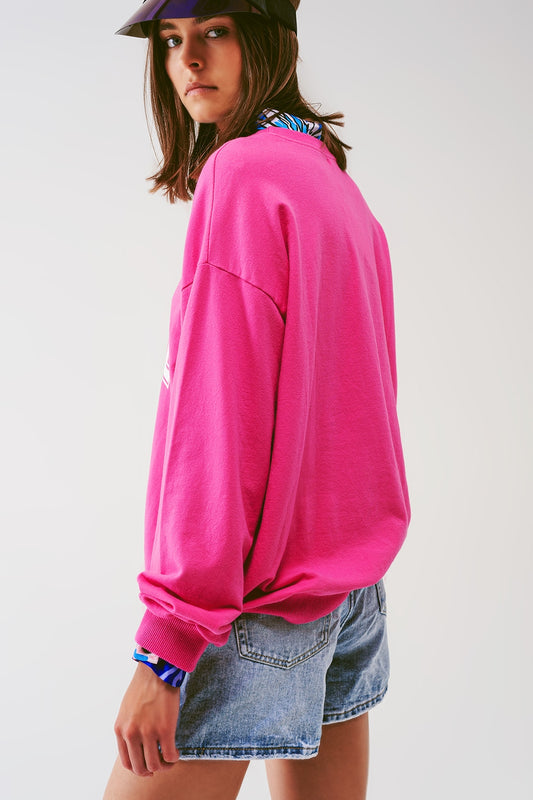 Sweatshirt with Los Angeles 77 Text in Pink - Sweaters
