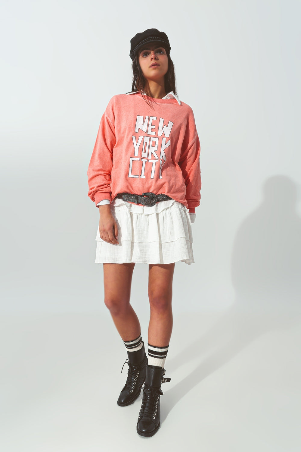 Sweatshirt with New York City text in Coral - Sweaters