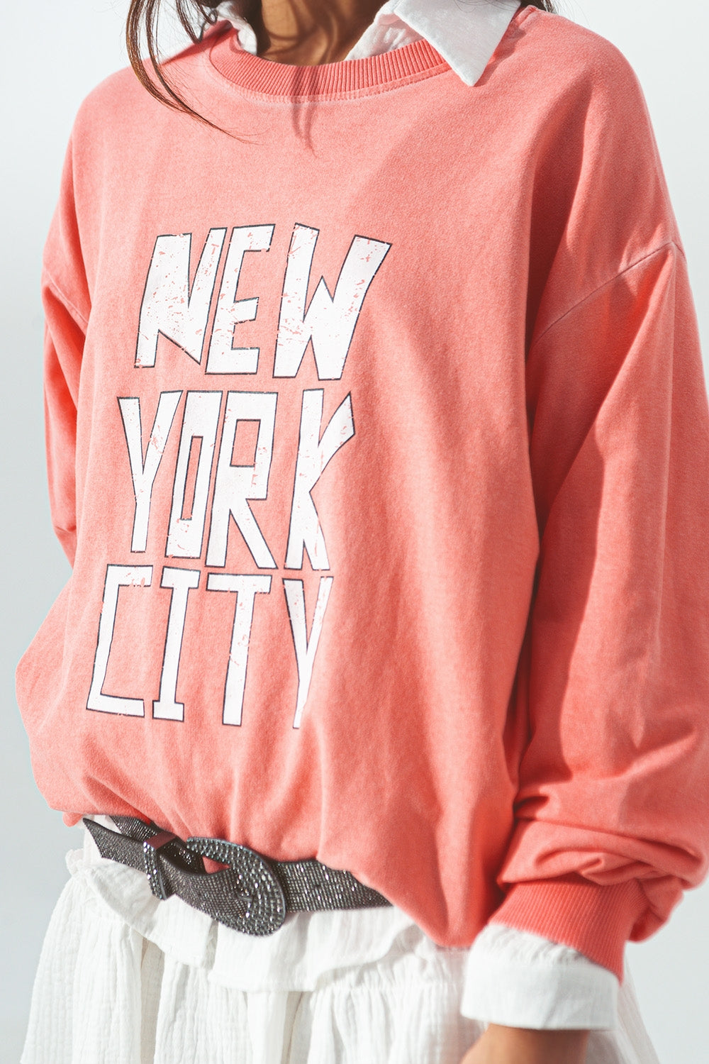 Sweatshirt with New York City text in Coral - Sweaters