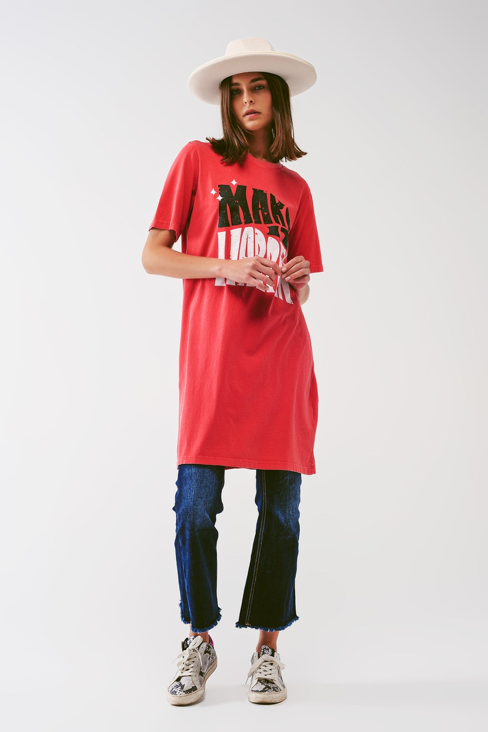 T-shirt Dress with Make It Happen Text in Red - Dresses