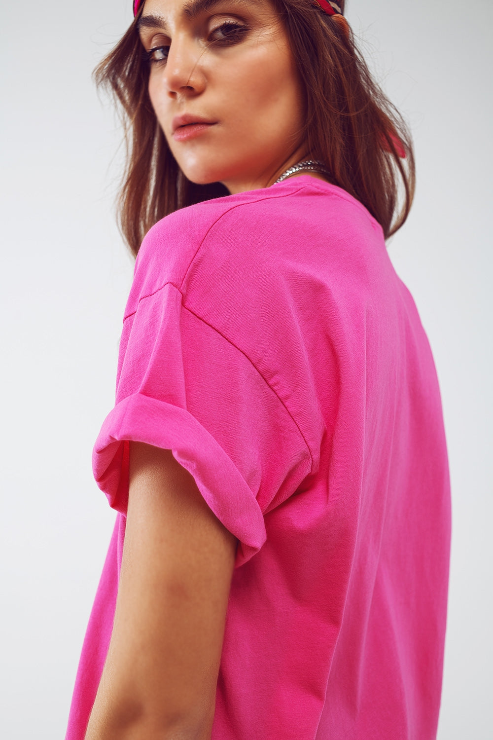 T Shirt with Dallas Texas Text in Fuchsia - Tops