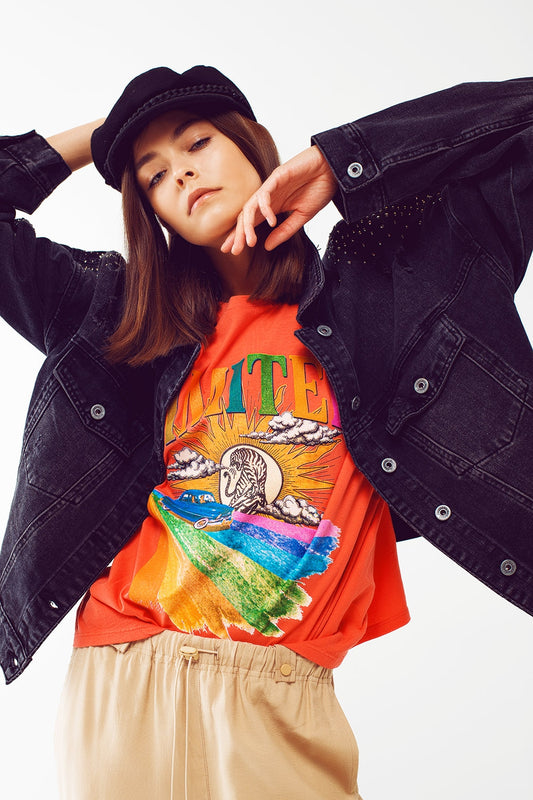 T-Shirt with Limited Graphic Print in Orange - T-Shirts