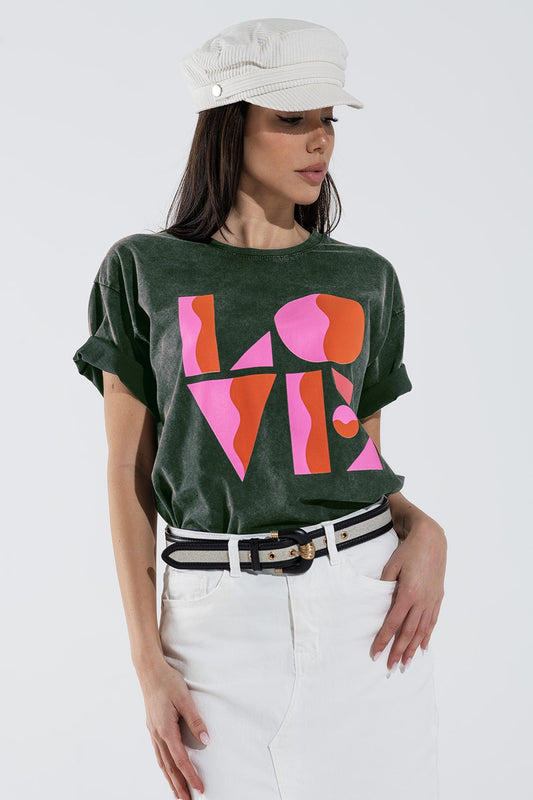 T-shirt with LOVE art deco digital print in Grey - T-Shirts