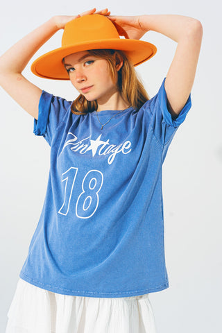 T-Shirt with Vintage 18 Text in Blue