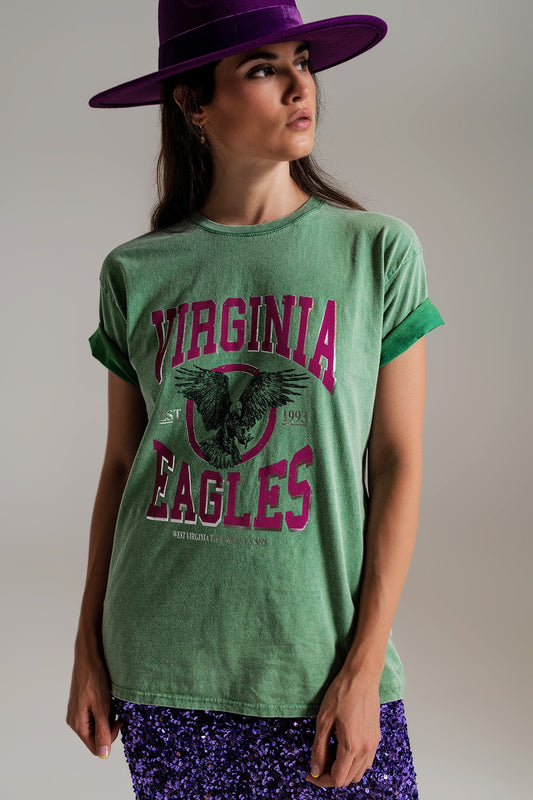 T-shirt with Virginia Eagles Text in Green - T-Shirts