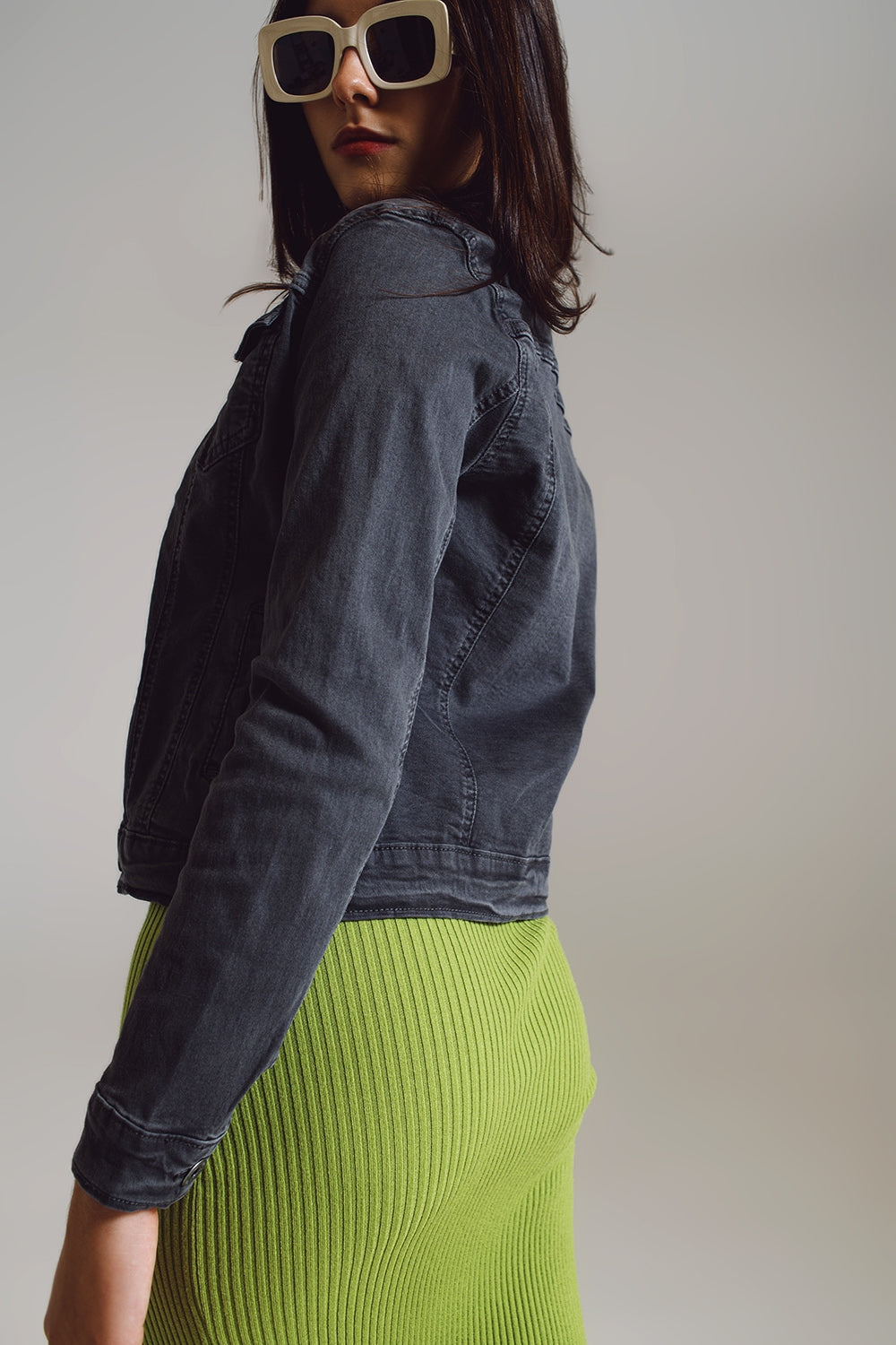 Tailored denim trucker jacket in stone grey - Jackets